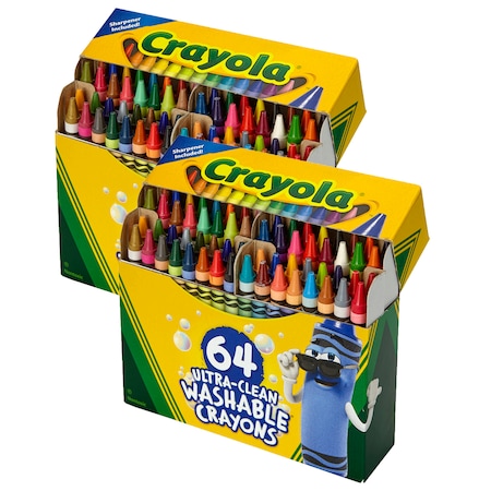 Crayola Ultra-Clean Washable Crayons - Regular Size, 64 Count, PK2 523287